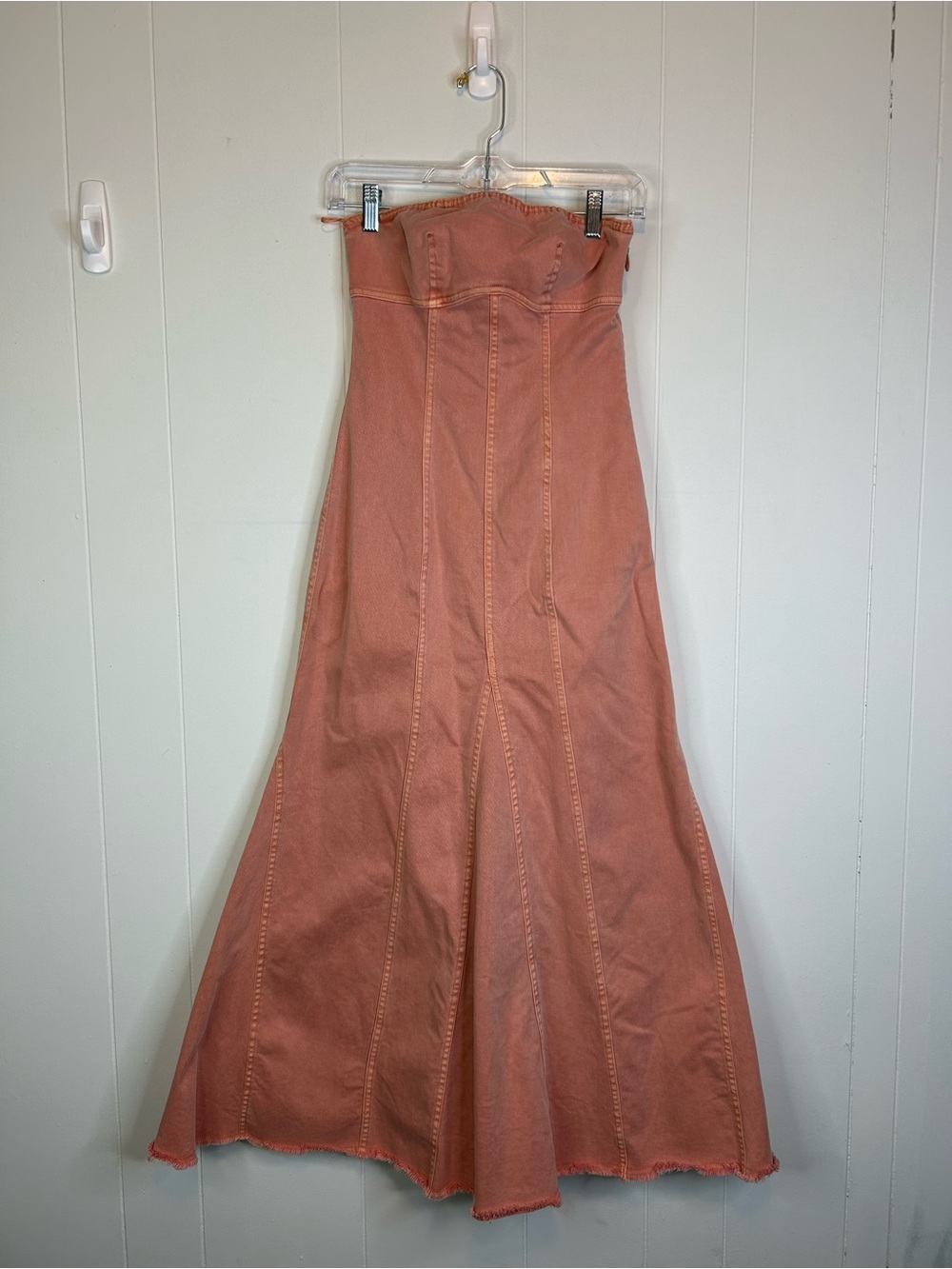 Anthropologie Pilcro Denim Sweetheart Neckline MIDI Dress Sz XS Coral Pink 320